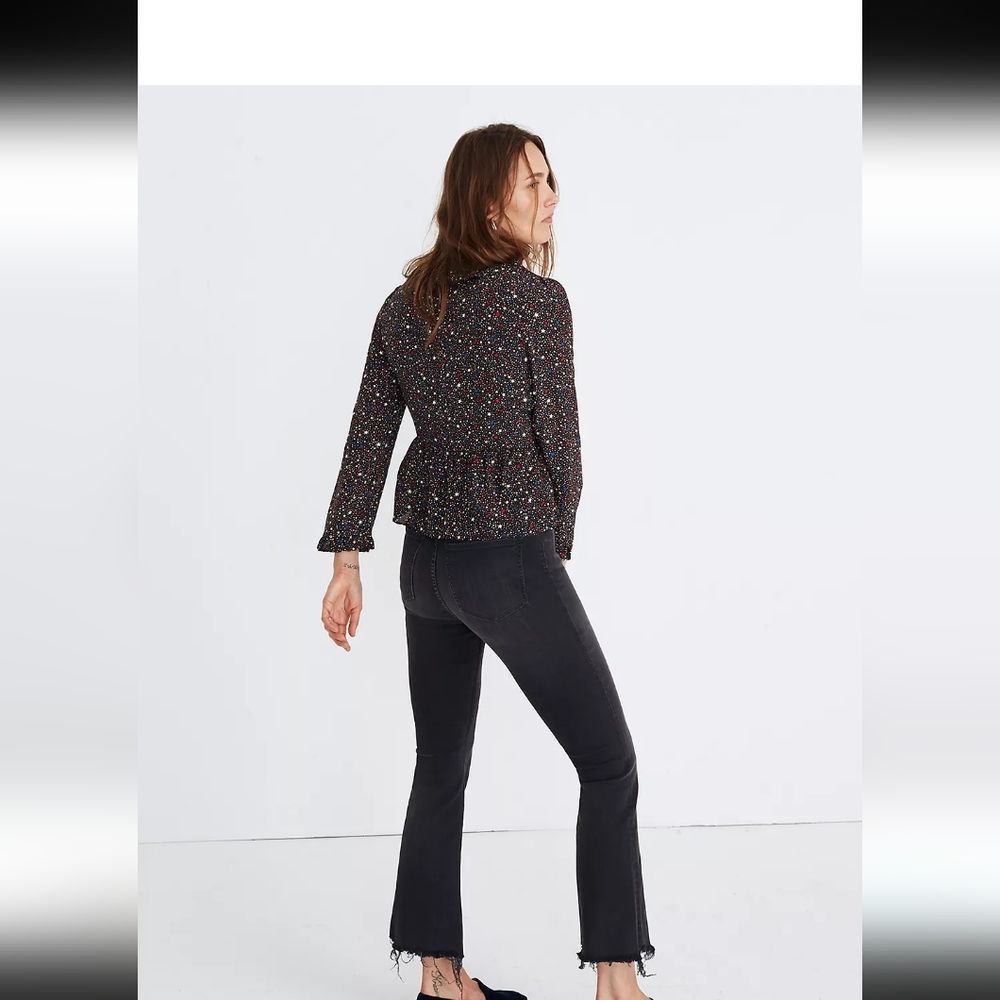Madewell Silk Ruffle Hem Wrap Top in Starry Night